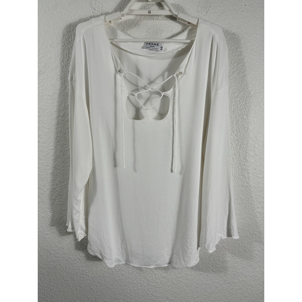 Frame Shirt Womens Large Lace Up Long Sleeve Boho Pullover Top LWHS0323